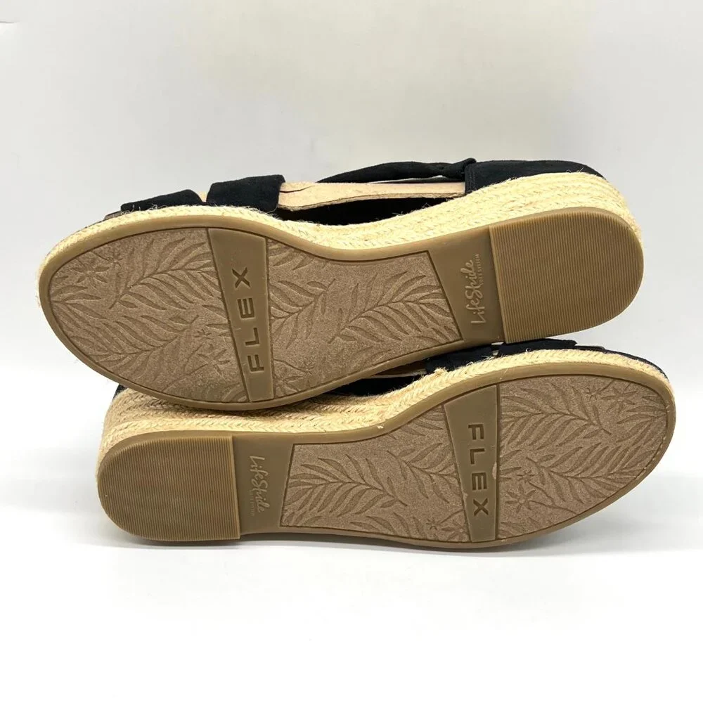 Lifestride Womens Size 9‎ Siesta Black Espadrilles Wedges Sandals Shoes
